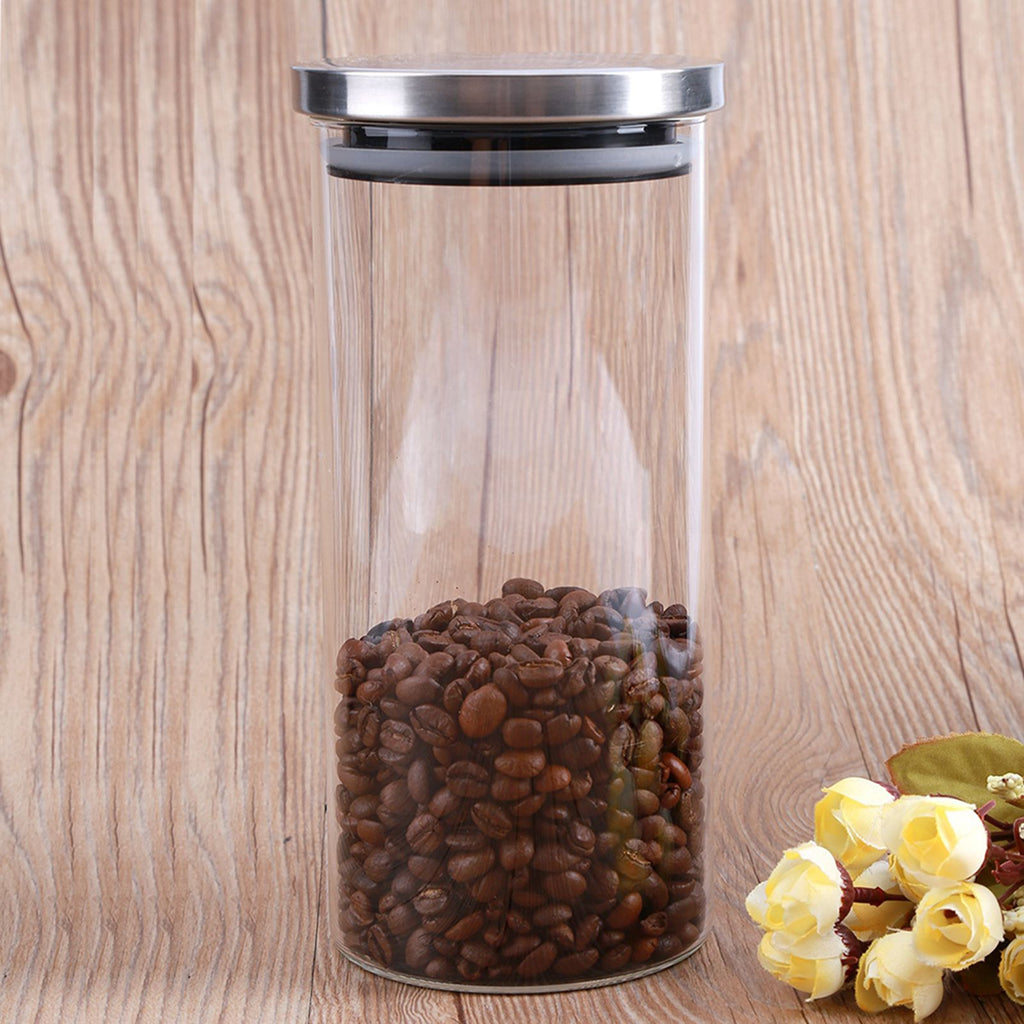 1000ml Glass Storage Jar Coffee Beans Kitchen Food Container Stainless Steel Lid