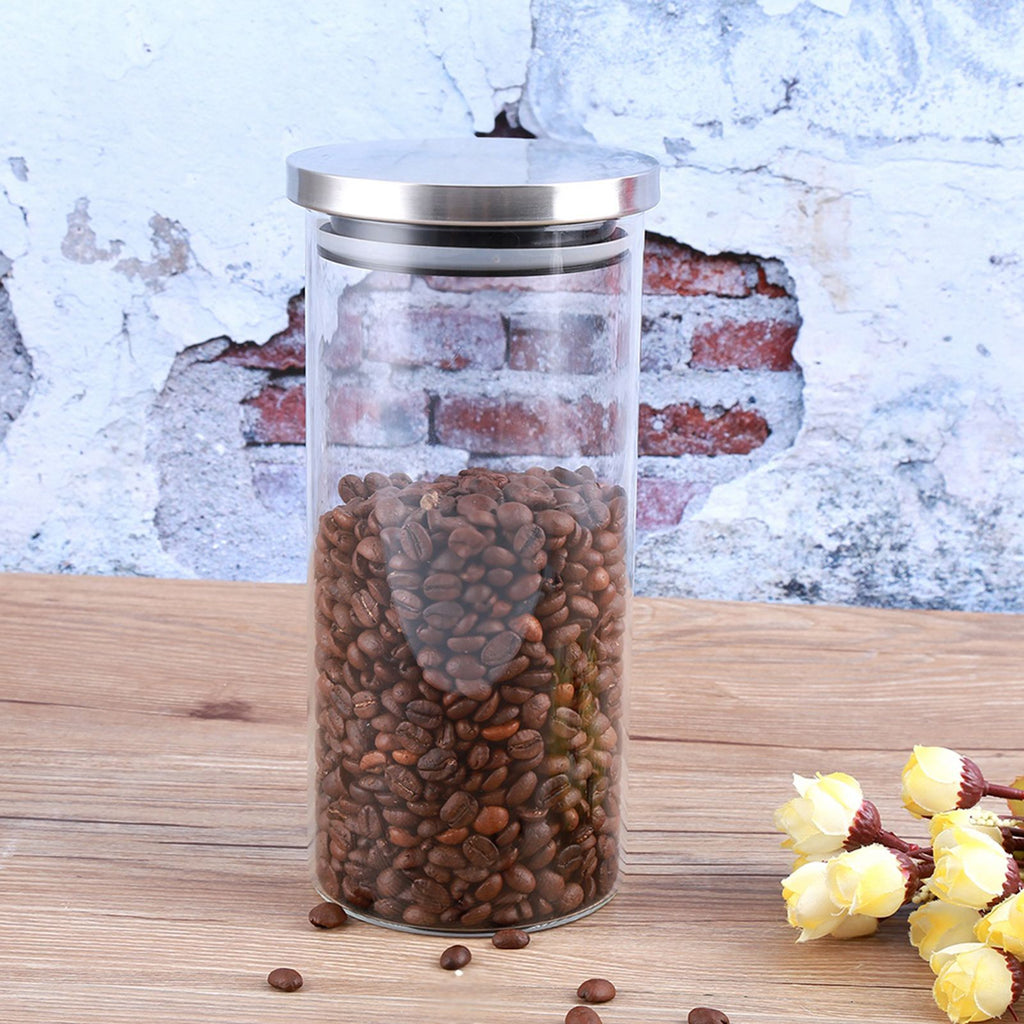 1000ml Glass Storage Jar Coffee Beans Kitchen Food Container Stainless Steel Lid
