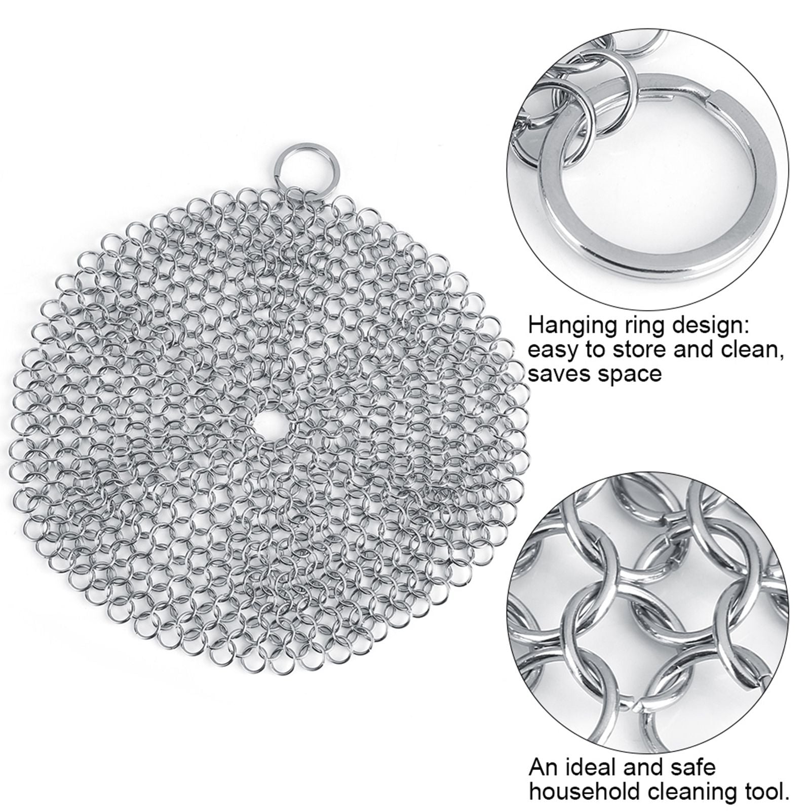 Stainless Steel Chainmail Scrubber Rust Proof Scraper Cleaner for Cast Iron Pan Pot Cookware