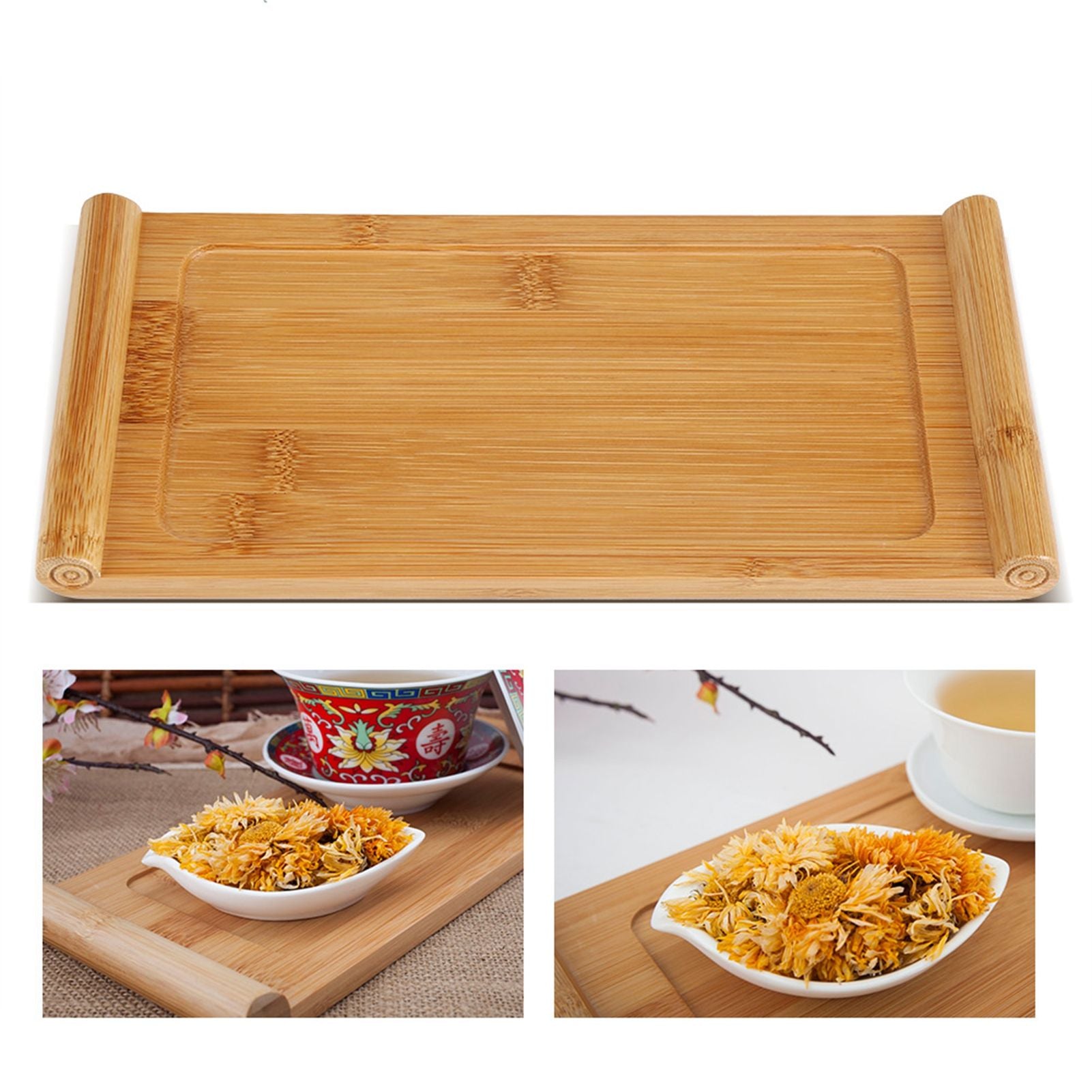 Bamboo Tea Tray Cup Plate Food Dessert Serving Tray Kung Fu Tea Accessory