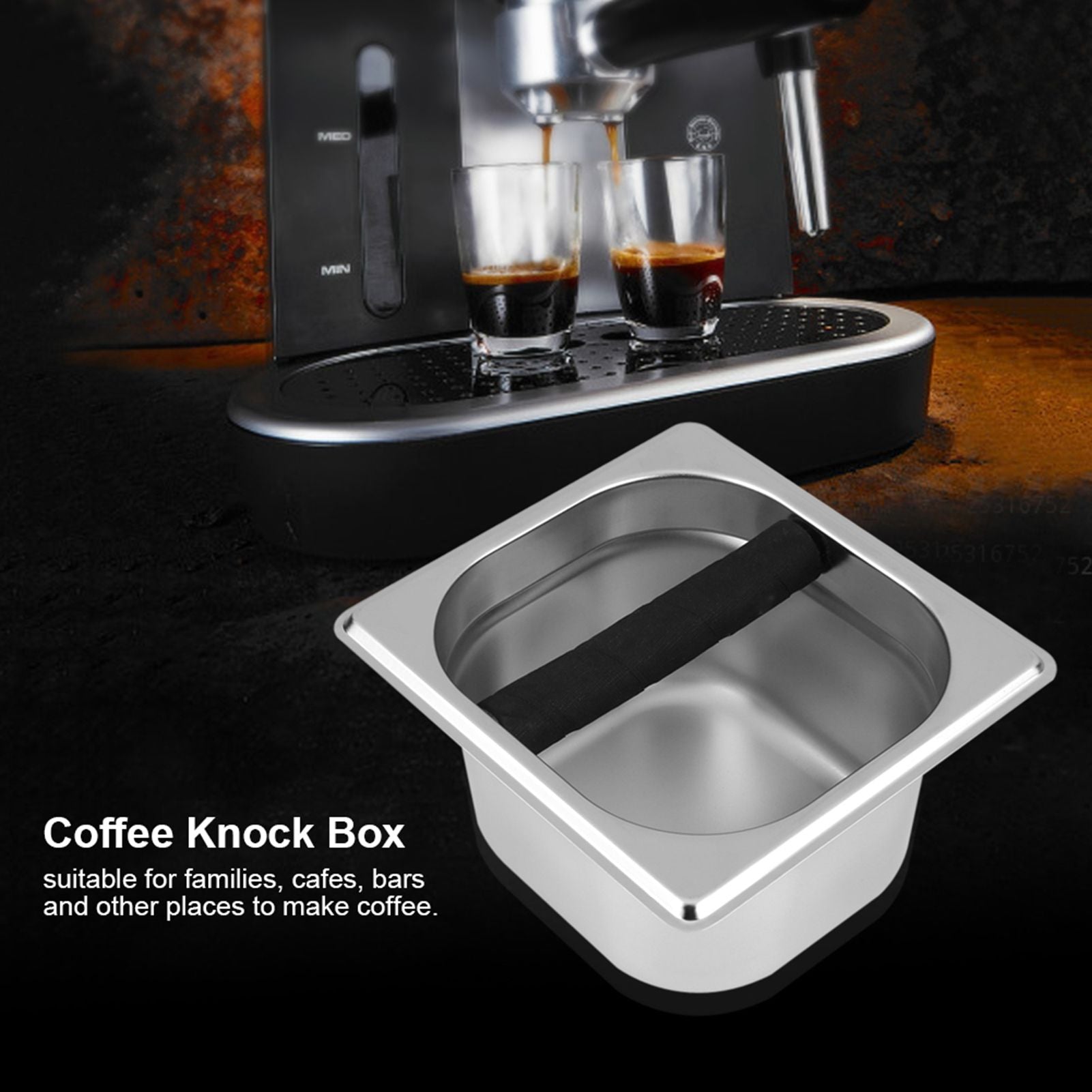 Stainless Steel Espresso Knock Box Container with Rubber Bar for Coffee Machine S