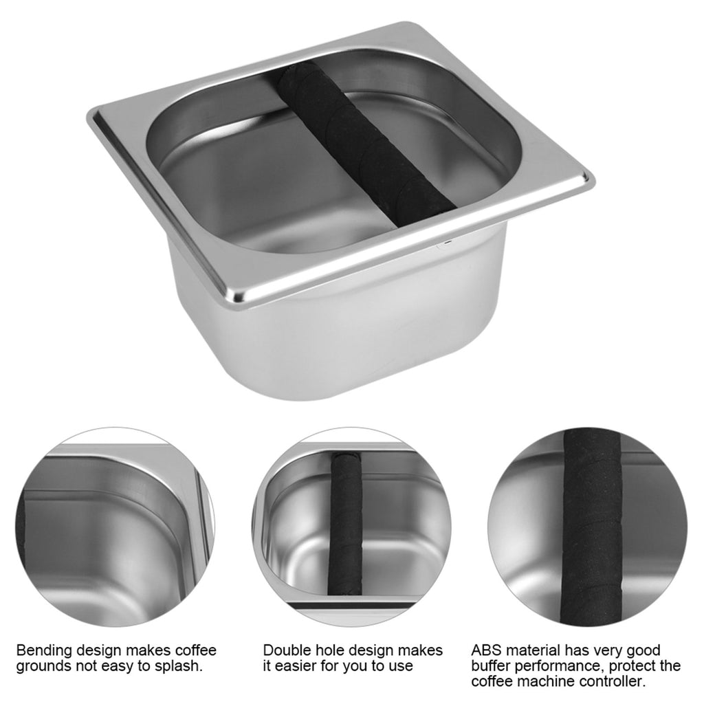 Stainless Steel Espresso Knock Box Container with Rubber Bar for Coffee Machine S