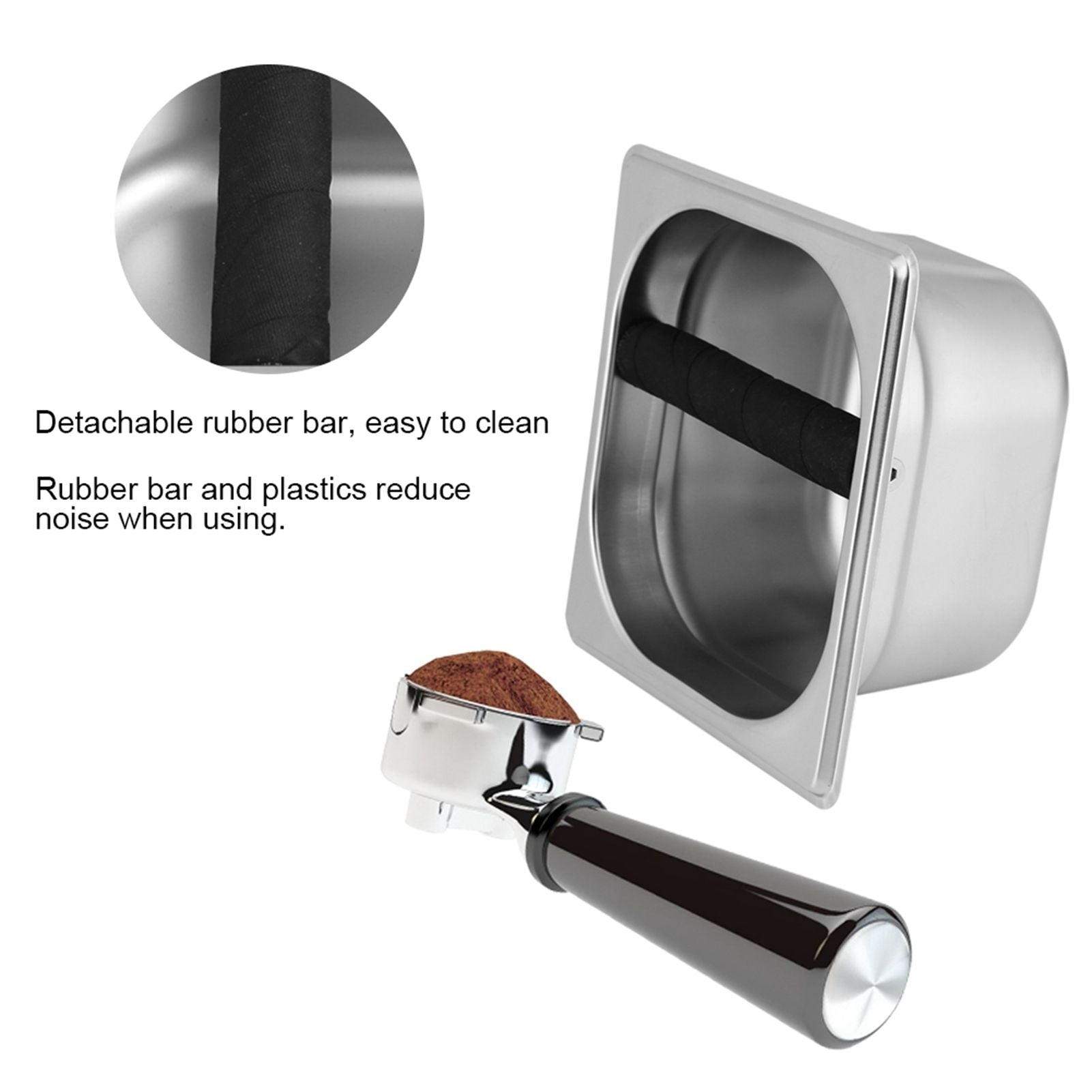 Stainless Steel Espresso Knock Box Container with Rubber Bar for Coffee Machine S
