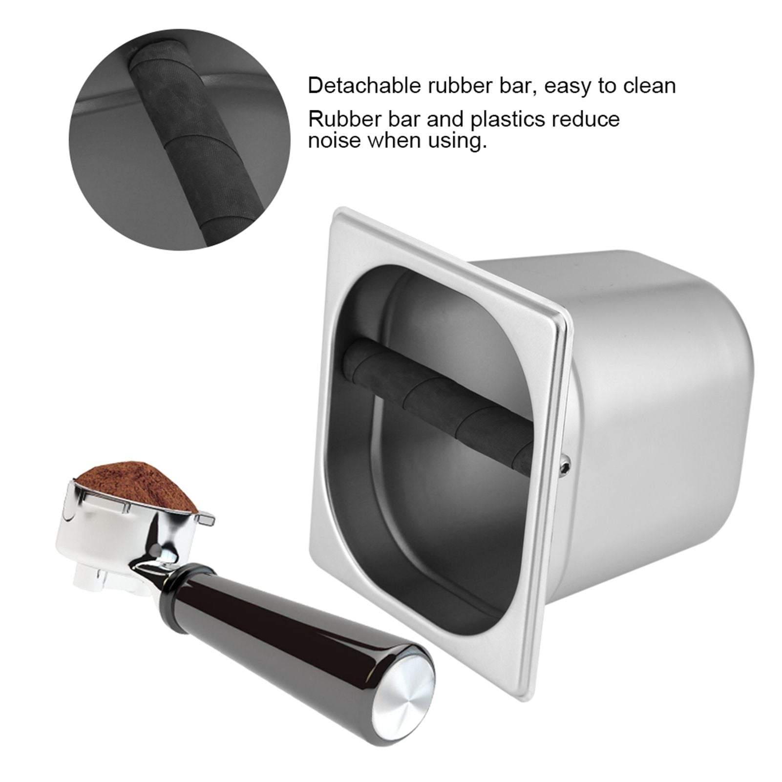 Stainless Steel Espresso Knock Box Container with Rubber Bar for Coffee Machine L