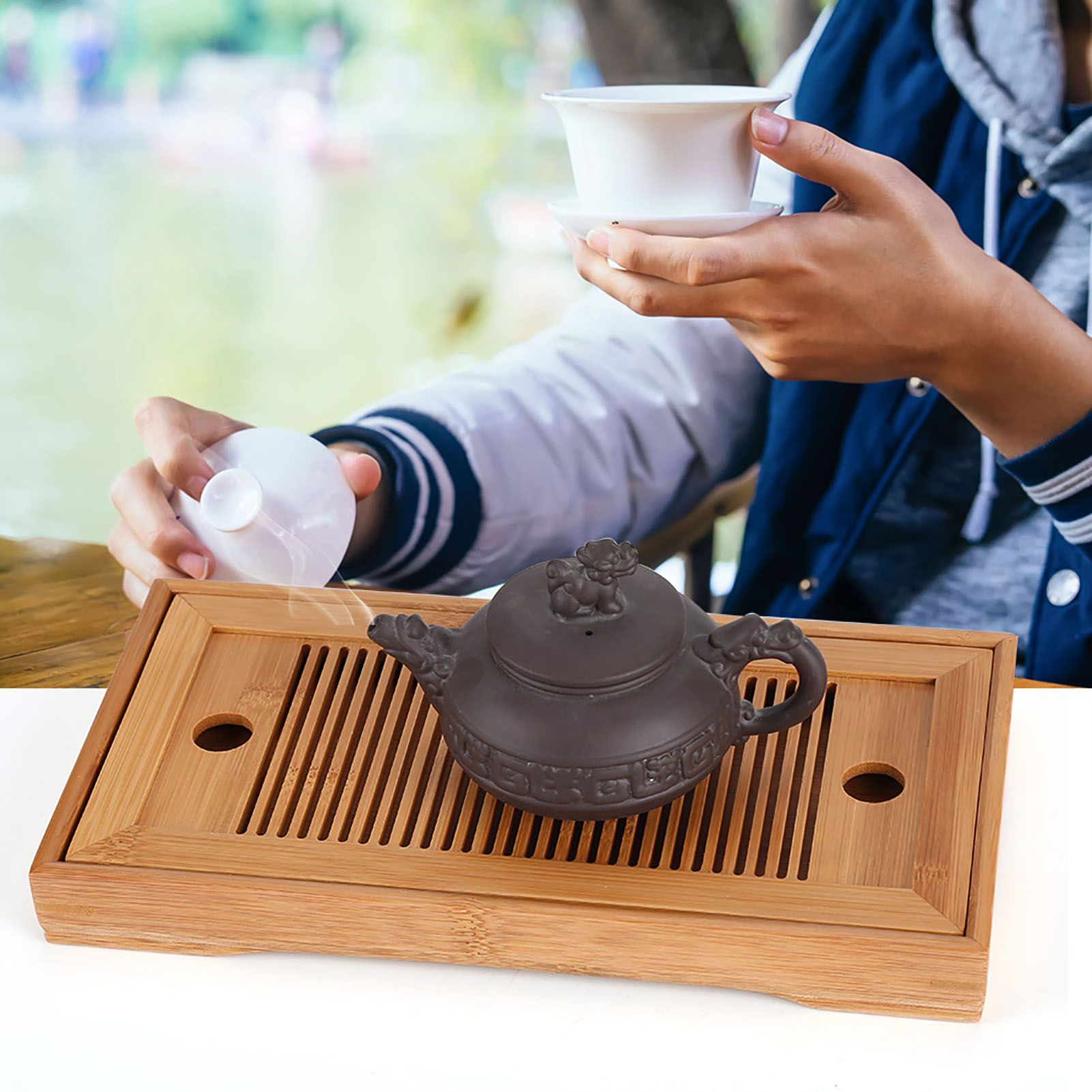 Bamboo Tea Tray Chinese Gongfu Tea Mini Serving Table for Teahouse Home Office