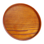 Round Natural Wood Serving Tray Wooden Plate Tea Food Server Dishes Water Drink Platter 24 cm