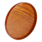 Round Natural Wood Serving Tray Wooden Plate Tea Food Server Dishes Water Drink Platter 24 cm