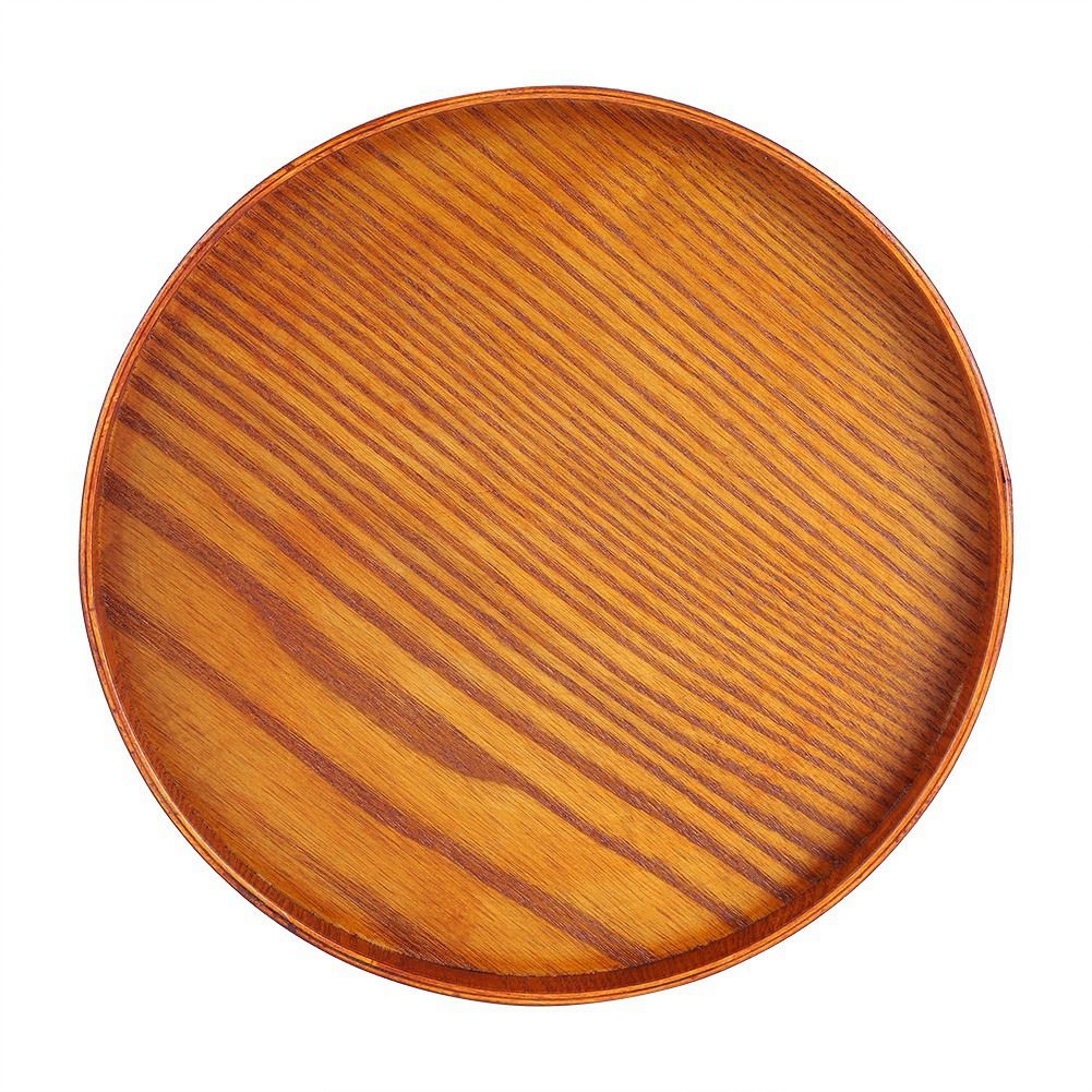 Round Natural Wood Serving Tray Wooden Plate Tea Food Server Dishes Water Drink Platter 27cm