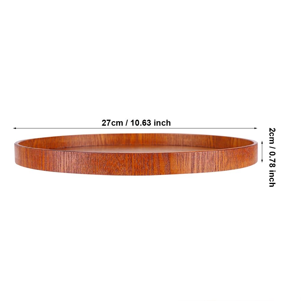 Round Natural Wood Serving Tray Wooden Plate Tea Food Server Dishes Water Drink Platter 27cm