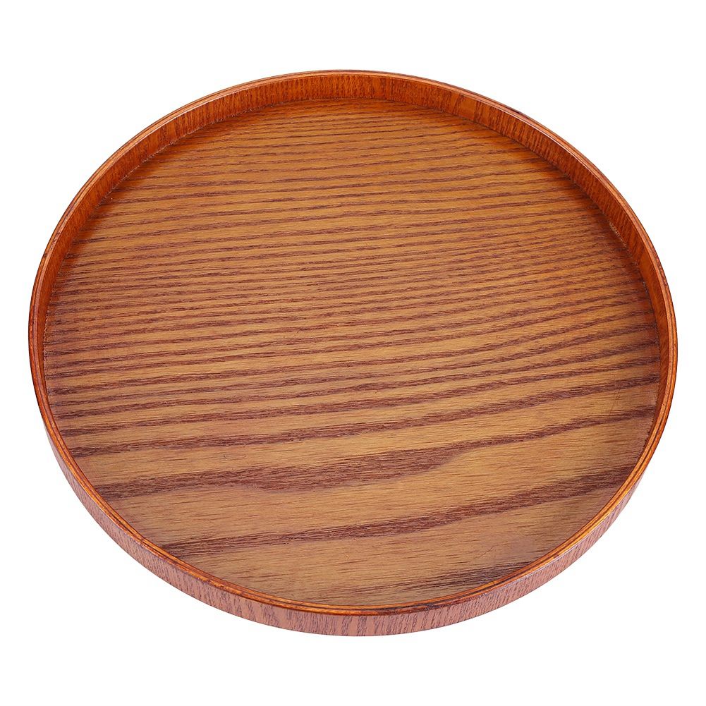 Round Natural Wood Serving Tray Wooden Plate Tea Food Server Dishes Water Drink Platter 33cm