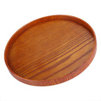 Round Natural Wood Serving Tray Wooden Plate Tea Food Server Dishes Water Drink Platter 33cm
