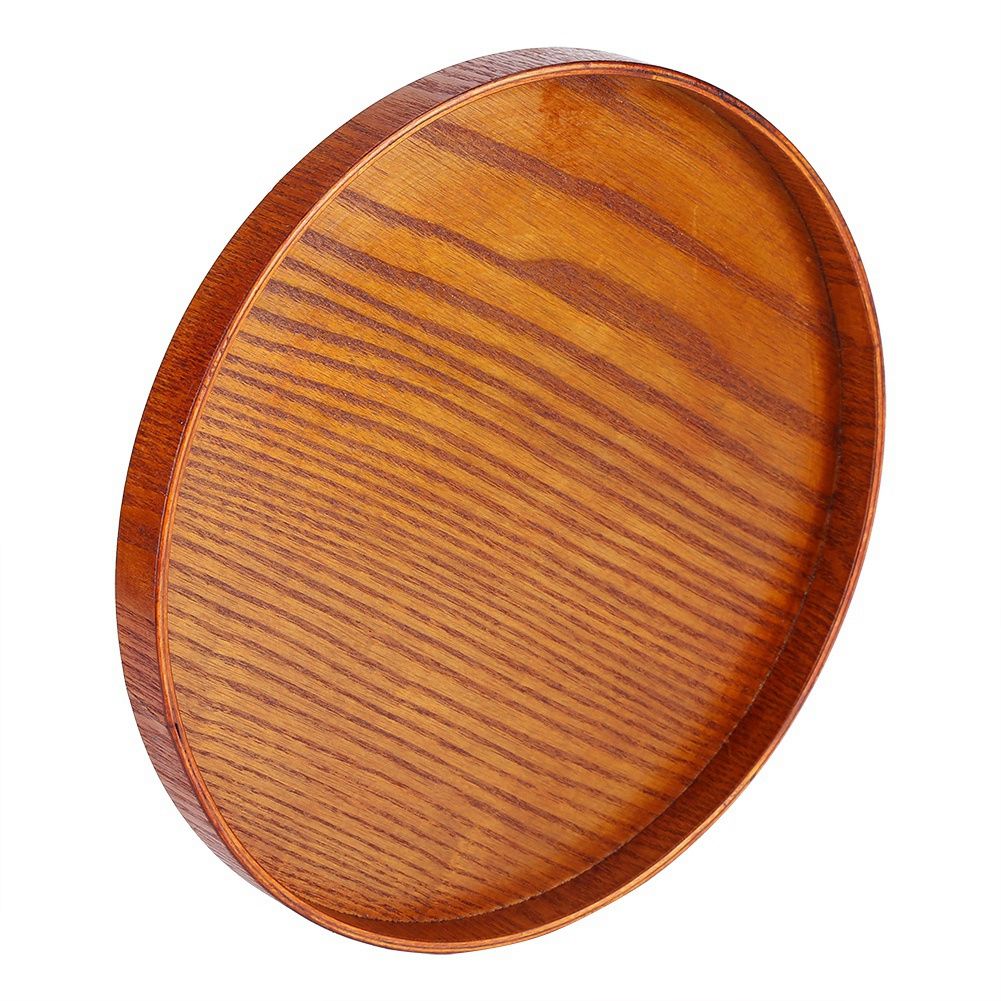Round Natural Wood Serving Tray Wooden Plate Tea Food Server Dishes Water Drink Platter 33cm
