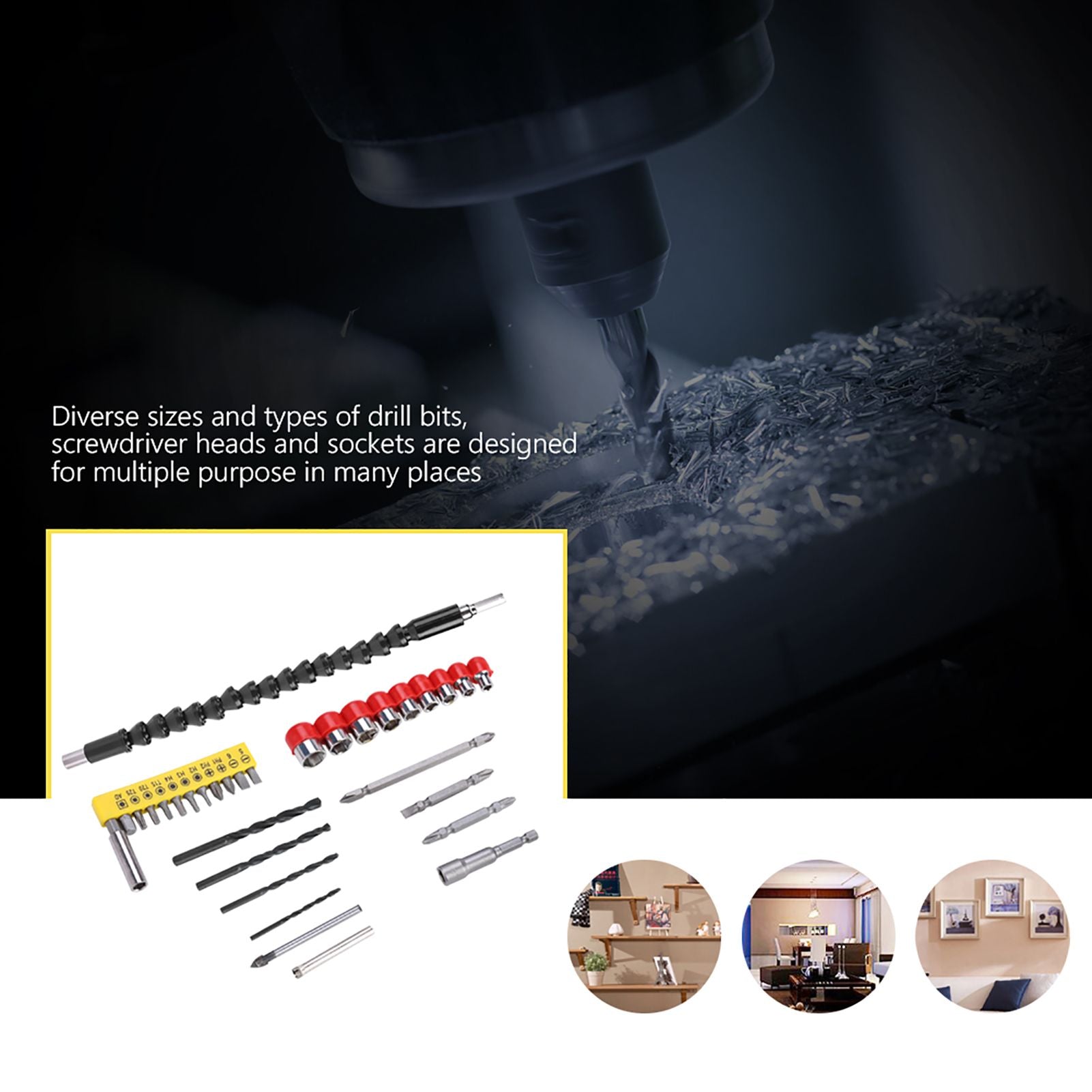 32pcs Stainless Steel Drill Bits Screwdriver Heads Sockets Set with Flexible Extension Shaft