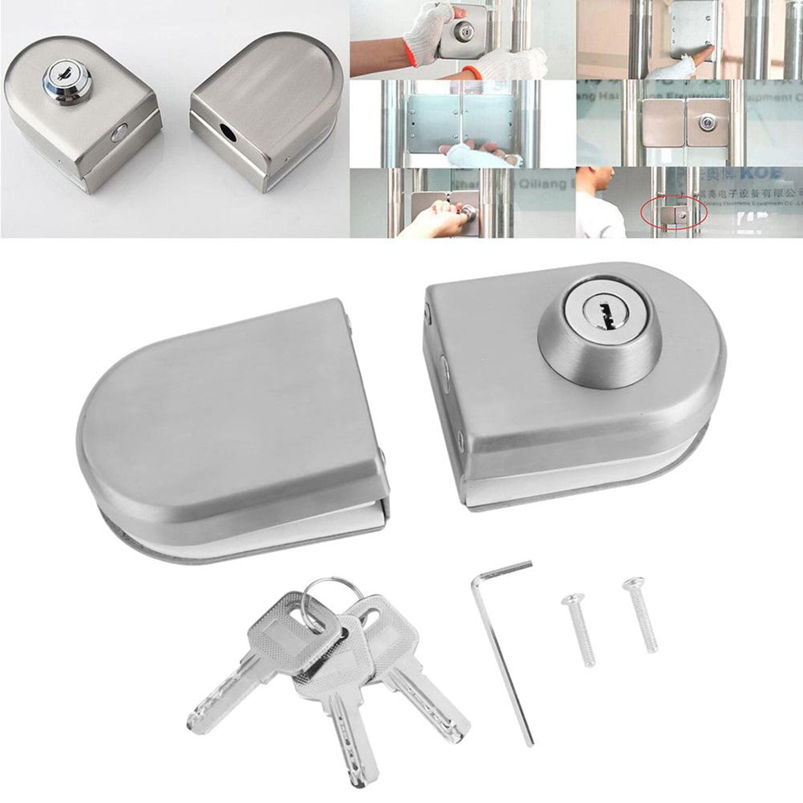 10~12mm Stainless Steel Glass Door Lock with Keys Open/Close Home Hotel Bathroom Use