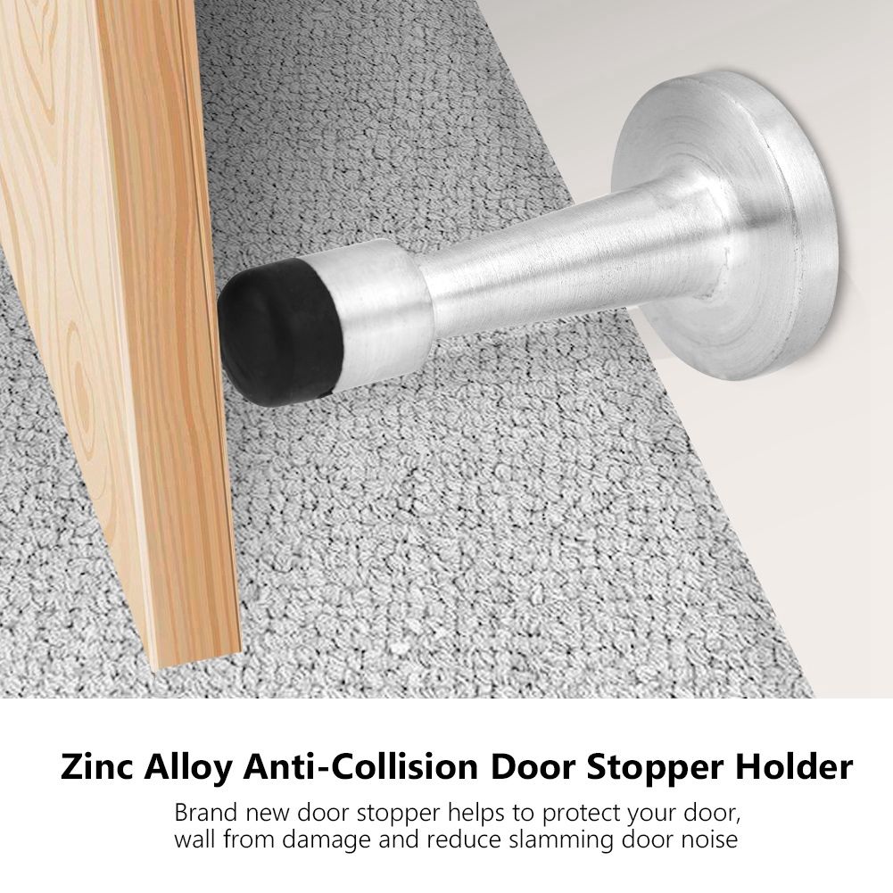 Zinc Alloy Rubber Anti Collision Door Stopper Holder Home Hotel Office Accessory (Brushed)