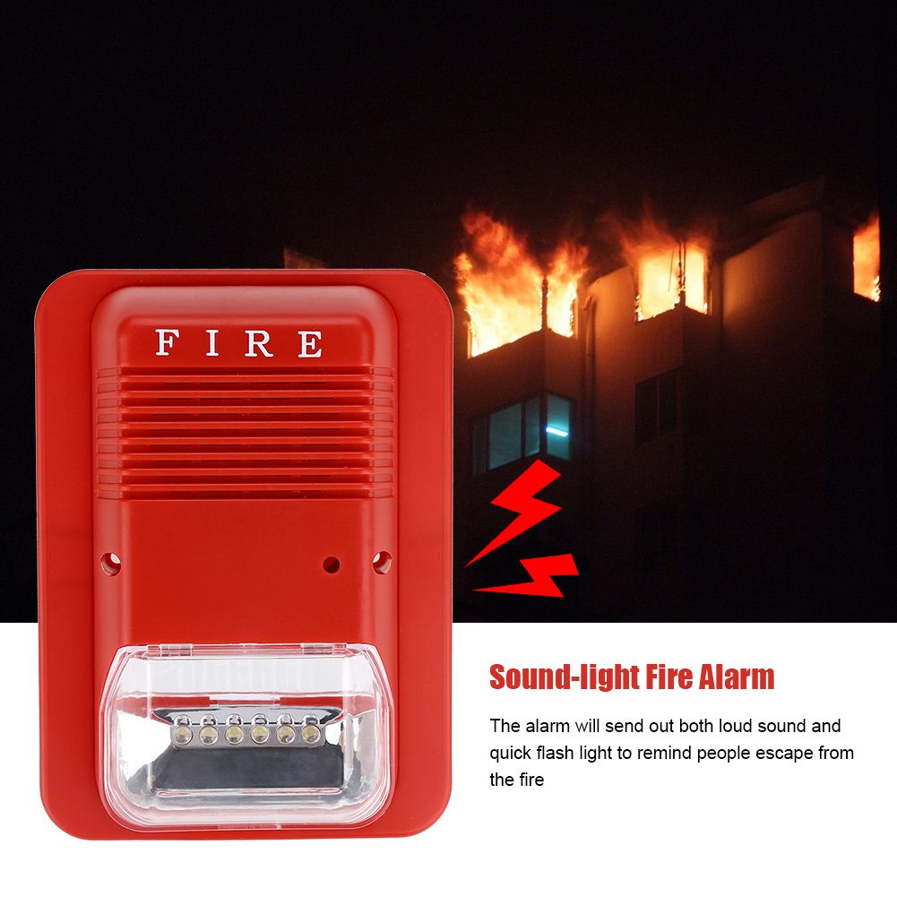 Sound & Light Fire Alarm Warning Strobe Horn Alert Safety System Sensor for Home Office Hotel