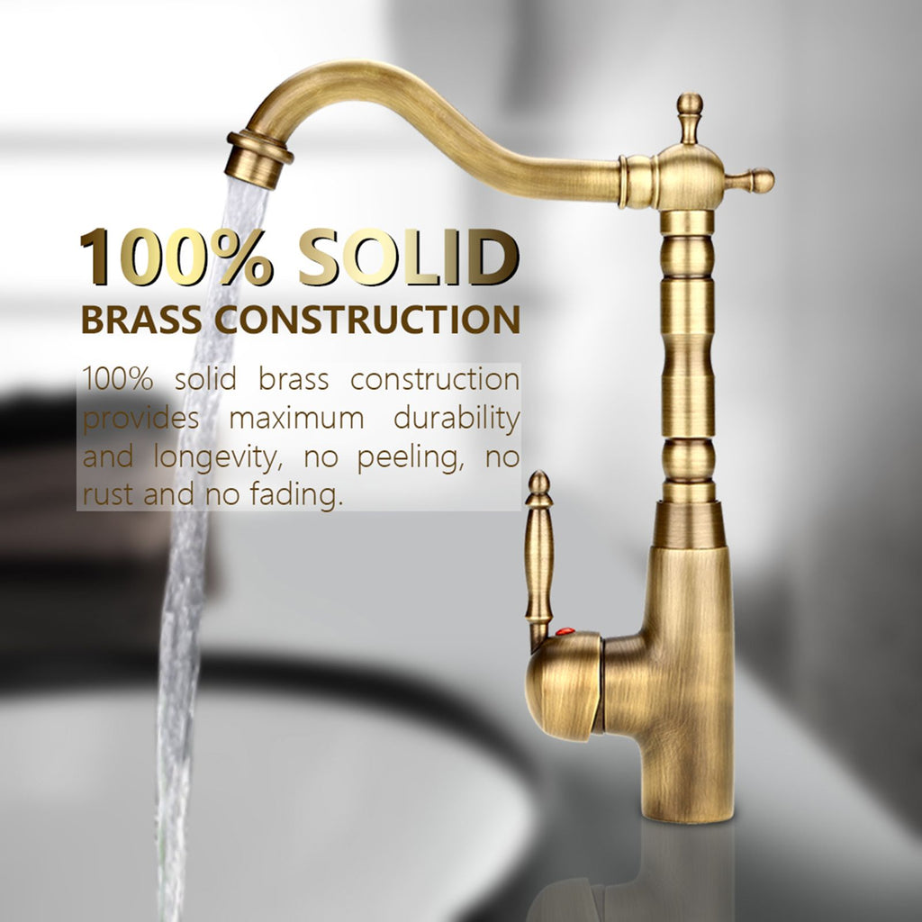 Antique Retro Style Solid Brass Kitchen Bathroom Basin Sink Faucet Hot Cold Pipes Mixer Tap