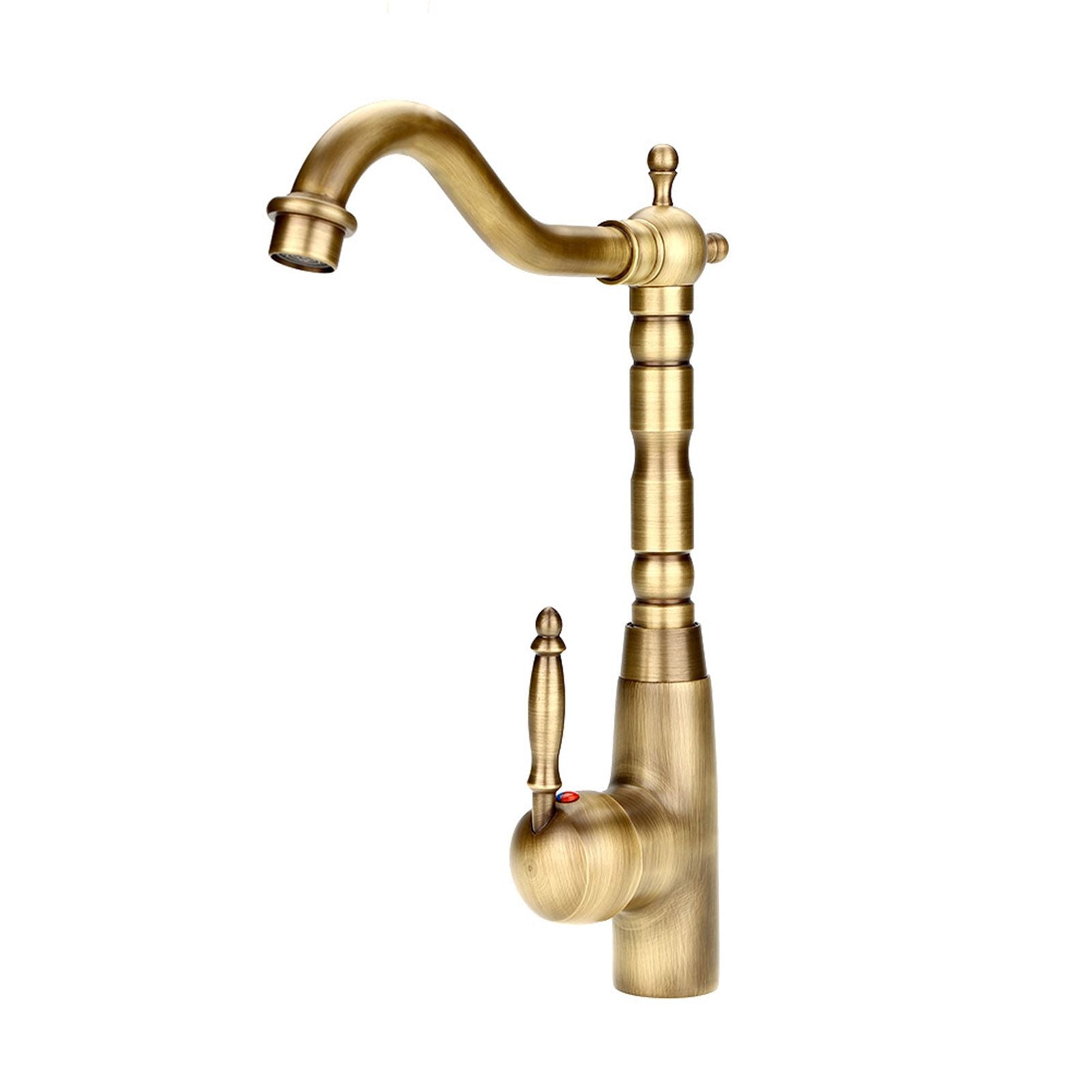 Antique Retro Style Solid Brass Kitchen Bathroom Basin Sink Faucet Hot Cold Pipes Mixer Tap