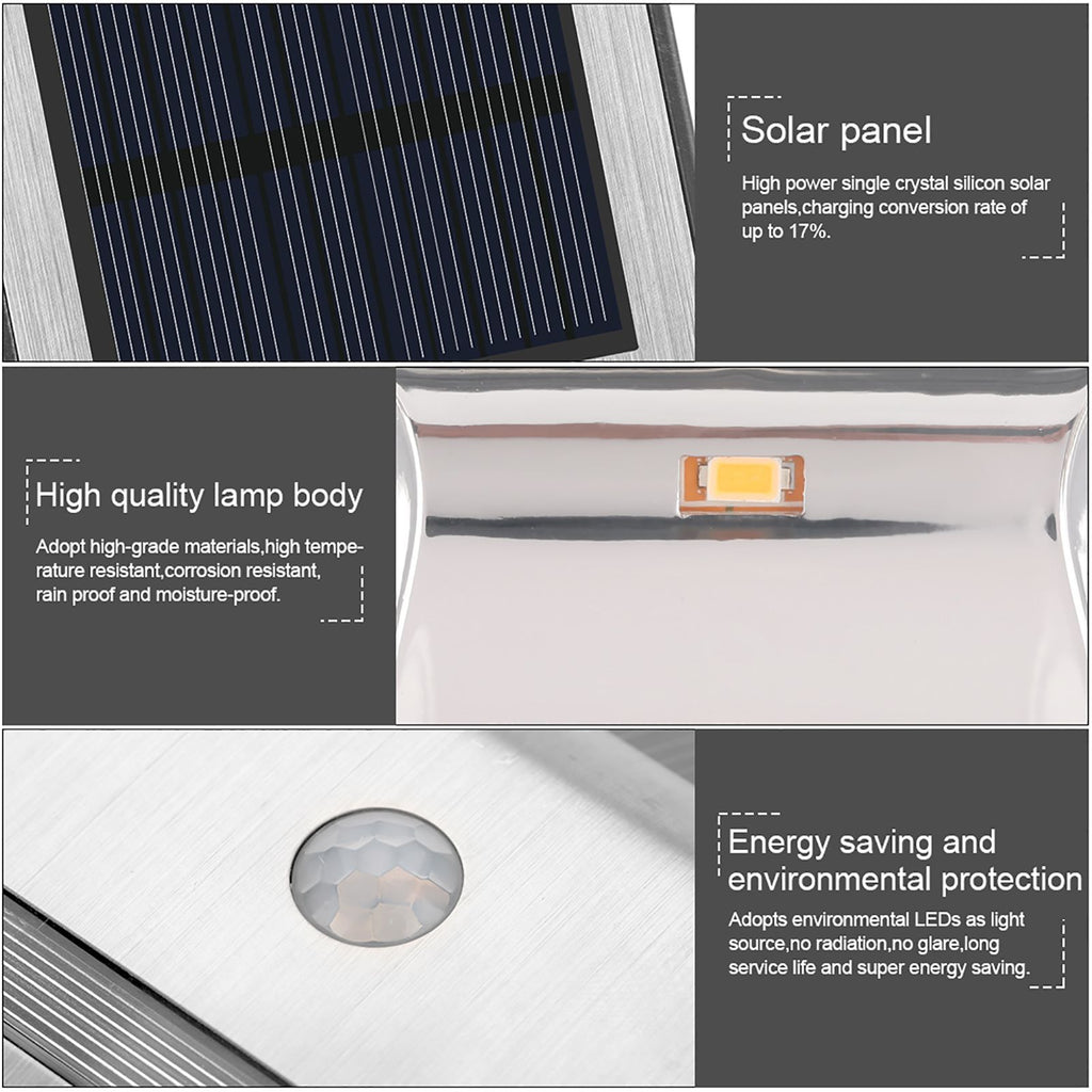 Solar Powered PIR Motion Sensor 2 LED Path Wall Light Garden Security Lamps Silver Pure White