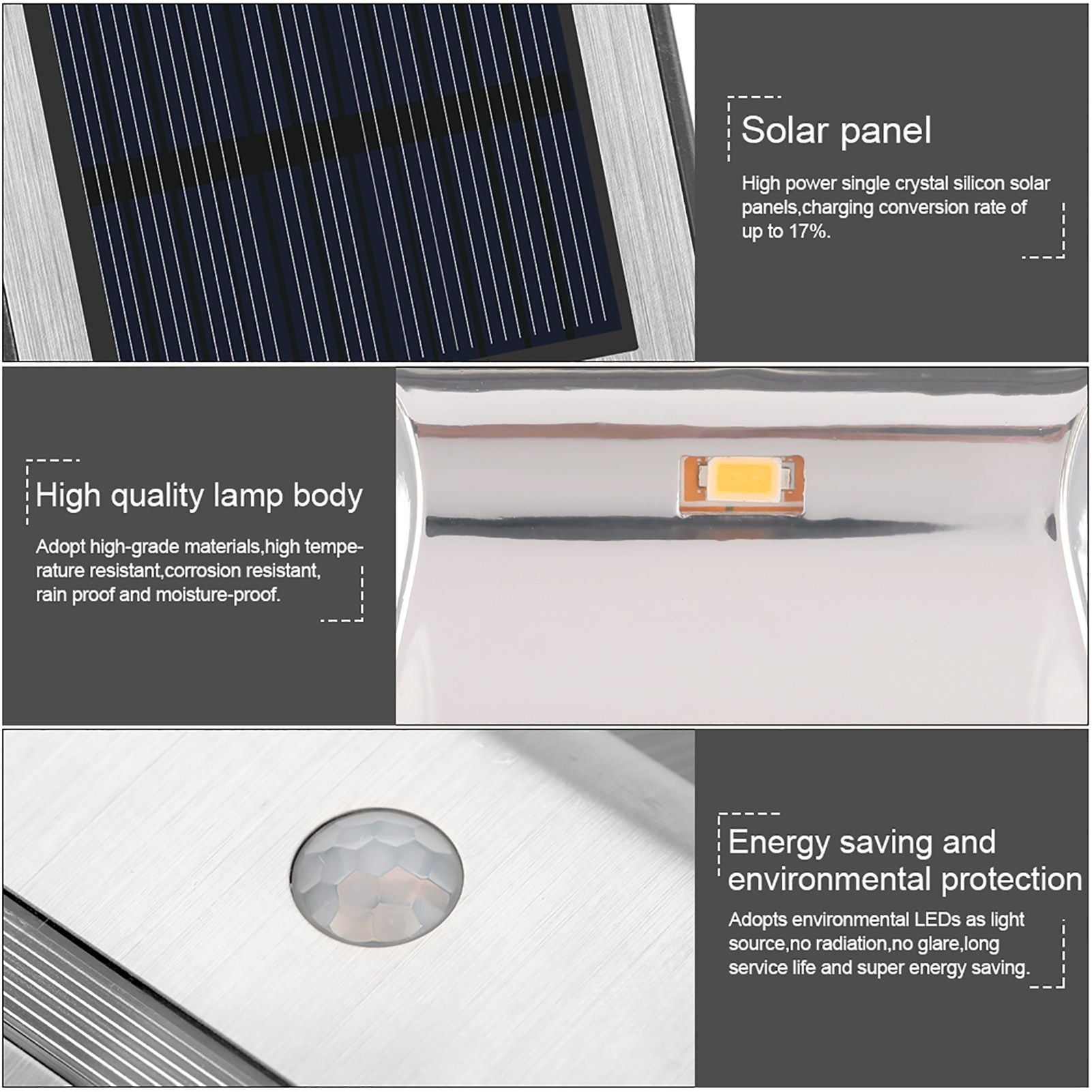 Solar Powered PIR Motion Sensor 2 LED Path Wall Light Garden Security Lamps Silver Pure White