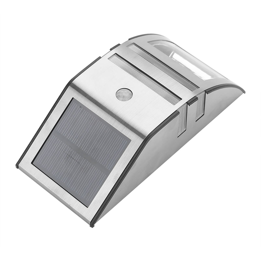 Solar Powered PIR Motion Sensor 2 LED Path Wall Light Garden Security Lamps Silver Pure White