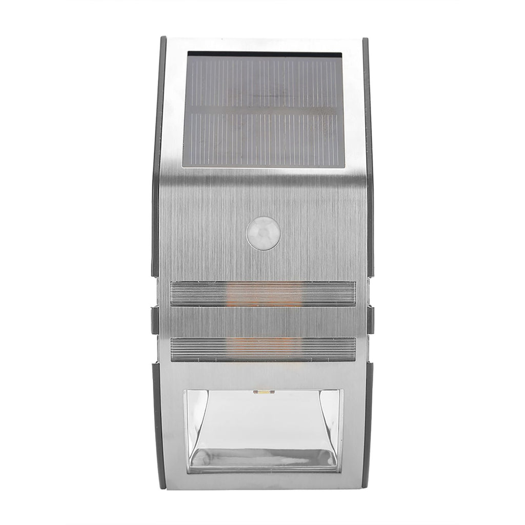 Solar Powered PIR Motion Sensor 2 LED Path Wall Light Garden Security Lamps Silver Pure White