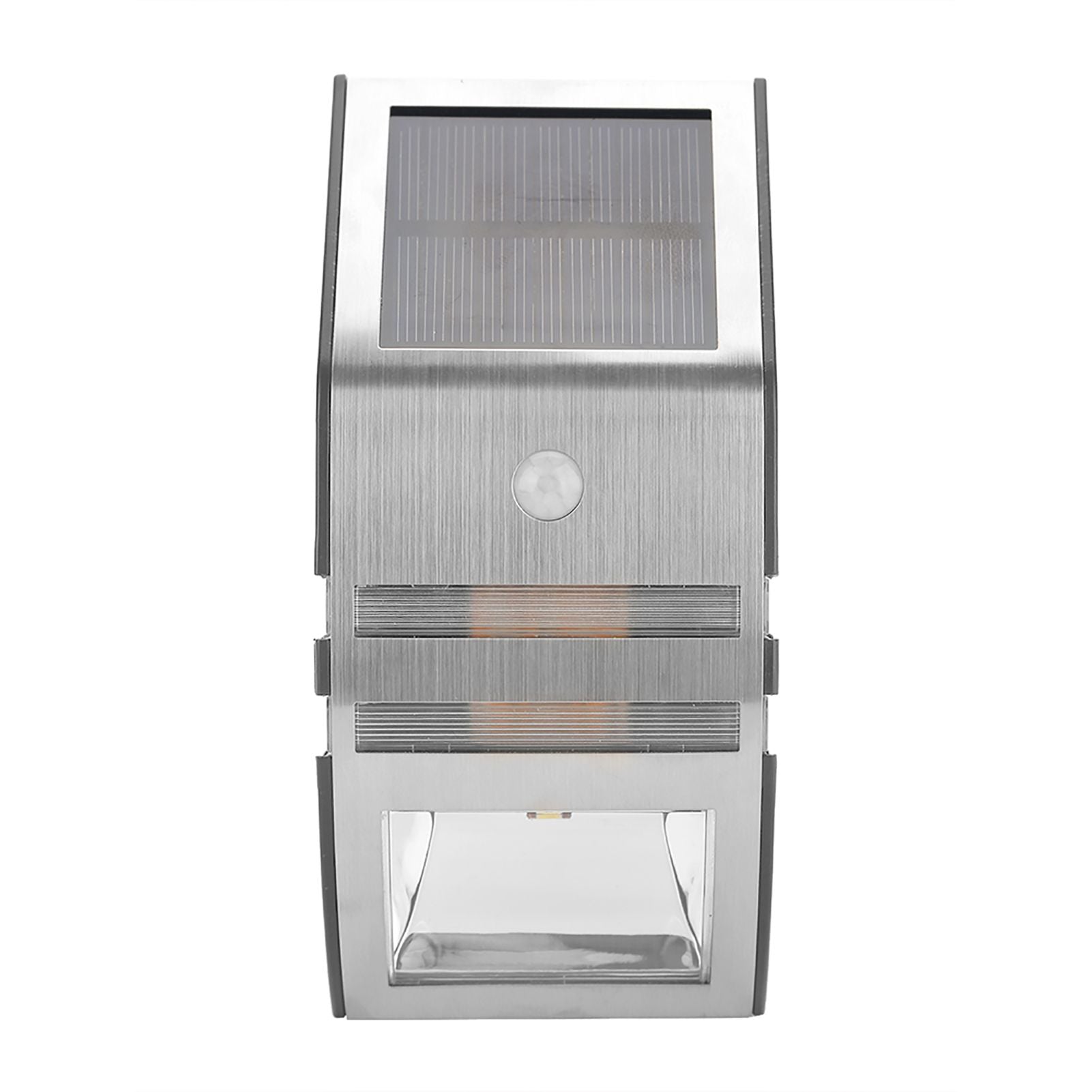 Solar Powered PIR Motion Sensor 2 LED Path Wall Light Garden Security Lamps Silver Pure White