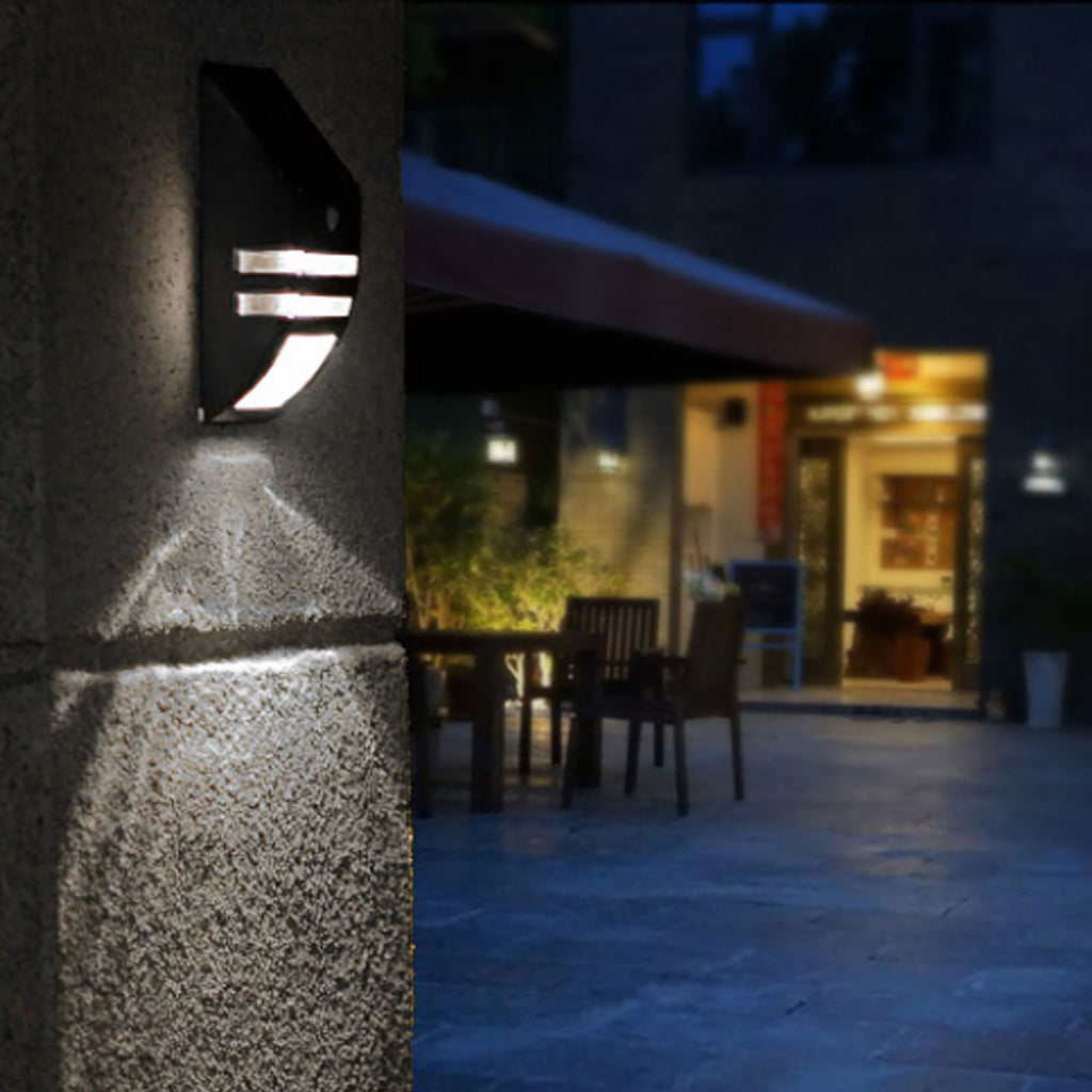 Solar Powered PIR Motion Sensor 2 LED Path Wall Light Garden Security Lamps Black Warm White