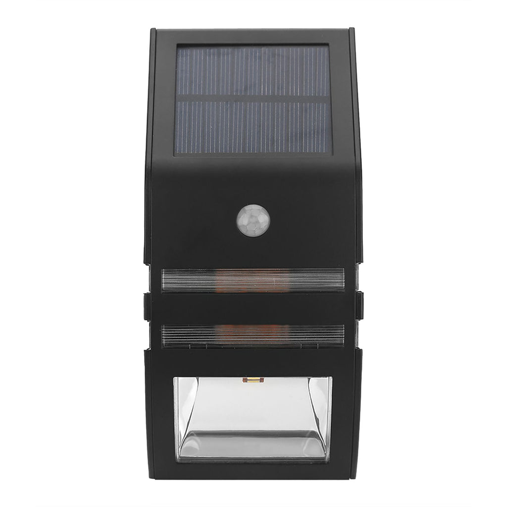 Solar Powered PIR Motion Sensor 2 LED Path Wall Light Garden Security Lamps Black Warm White