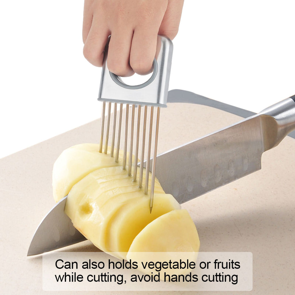 Stainless Steel Onion Holder Fruits Veg Meat Cutter Slicer Peeler Chopper with 10 Prongs