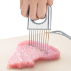 Stainless Steel Onion Holder Fruits Veg Meat Cutter Slicer Peeler Chopper with 10 Prongs