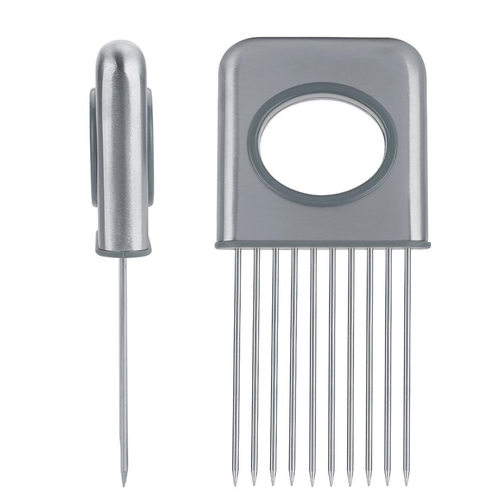 Stainless Steel Onion Holder Fruits Veg Meat Cutter Slicer Peeler Chopper with 10 Prongs