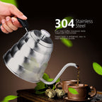 304 Stainless Steel Pour Over Coffee Gooseneck Kettle Teapot with Thermometer Home 1.2L