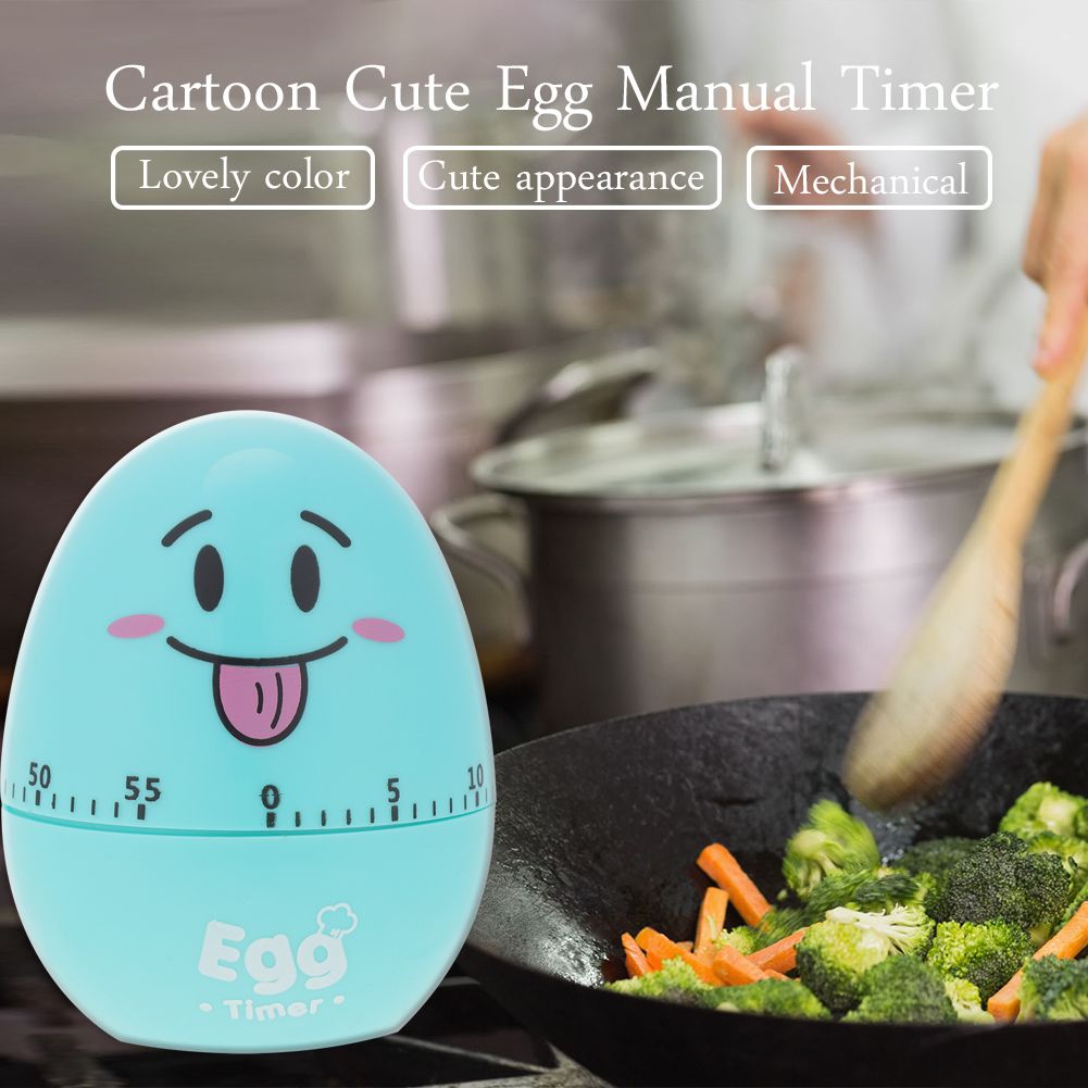 Plastic Cartoon Cute Egg Manual Timer Kitchen Cooking Tool 55 Minutes Mechanical Alarm Blue