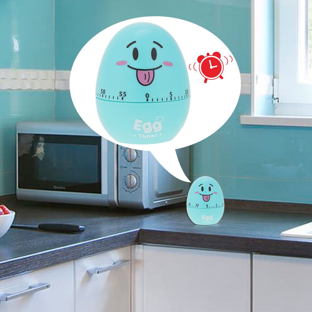 Plastic Cartoon Cute Egg Manual Timer Kitchen Cooking Tool 55 Minutes Mechanical Alarm Blue