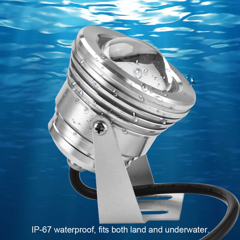 12V 10W RGB Waterproof Aquarium LED Spotlight Lamp for Fish Tank Pool Garden Underwater Silver