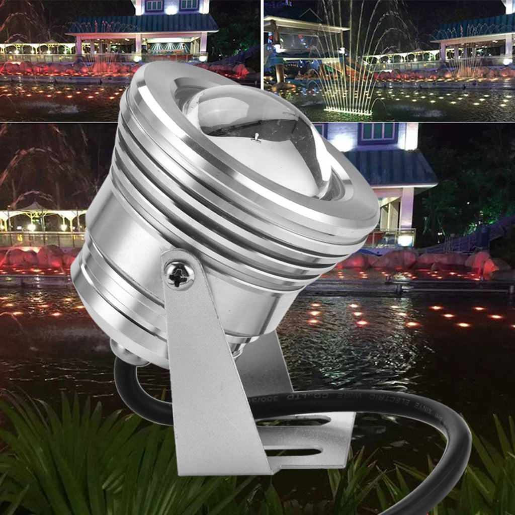 12V 10W RGB Waterproof Aquarium LED Spotlight Lamp for Fish Tank Pool Garden Underwater Silver