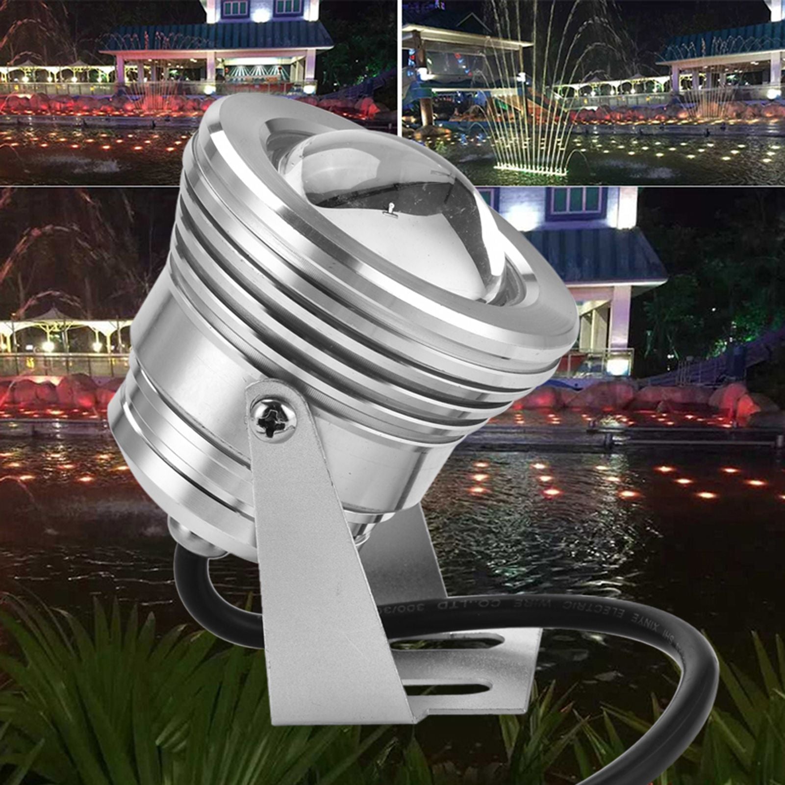 12V 10W RGB Waterproof Aquarium LED Spotlight Lamp for Fish Tank Pool Garden Underwater Silver