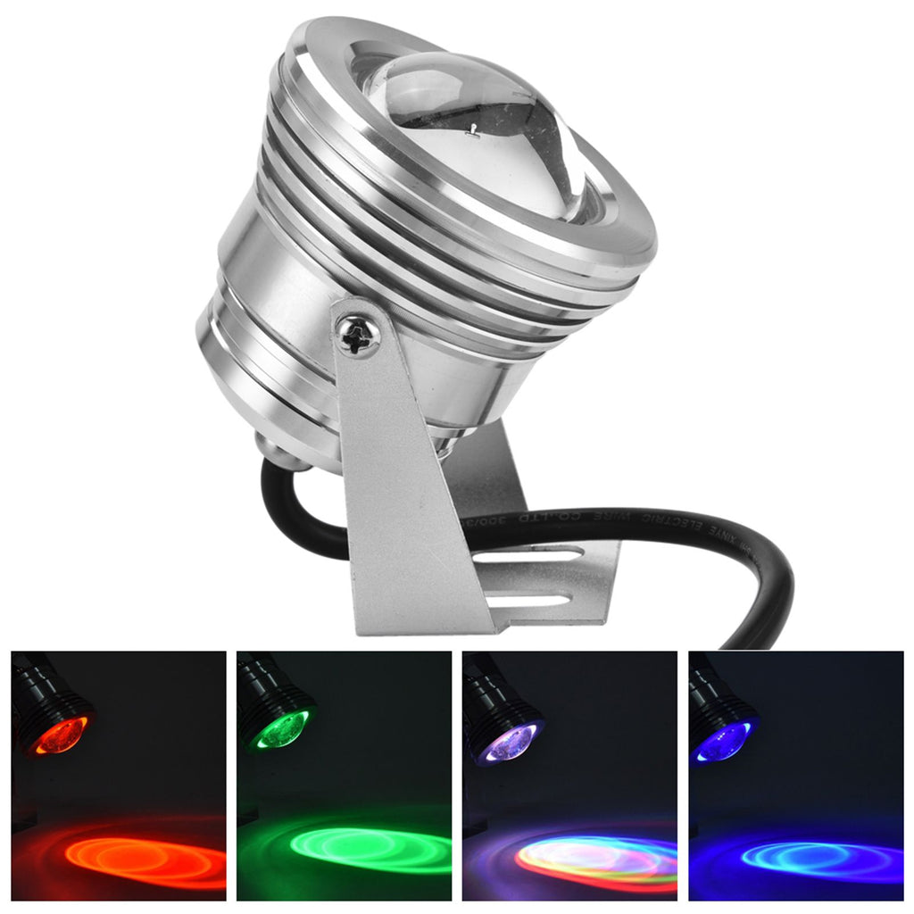 12V 10W RGB Waterproof Aquarium LED Spotlight Lamp for Fish Tank Pool Garden Underwater Silver