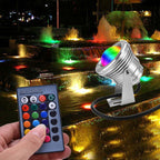 12V 10W RGB Waterproof Aquarium LED Spotlight Lamp for Fish Tank Pool Garden Underwater Silver