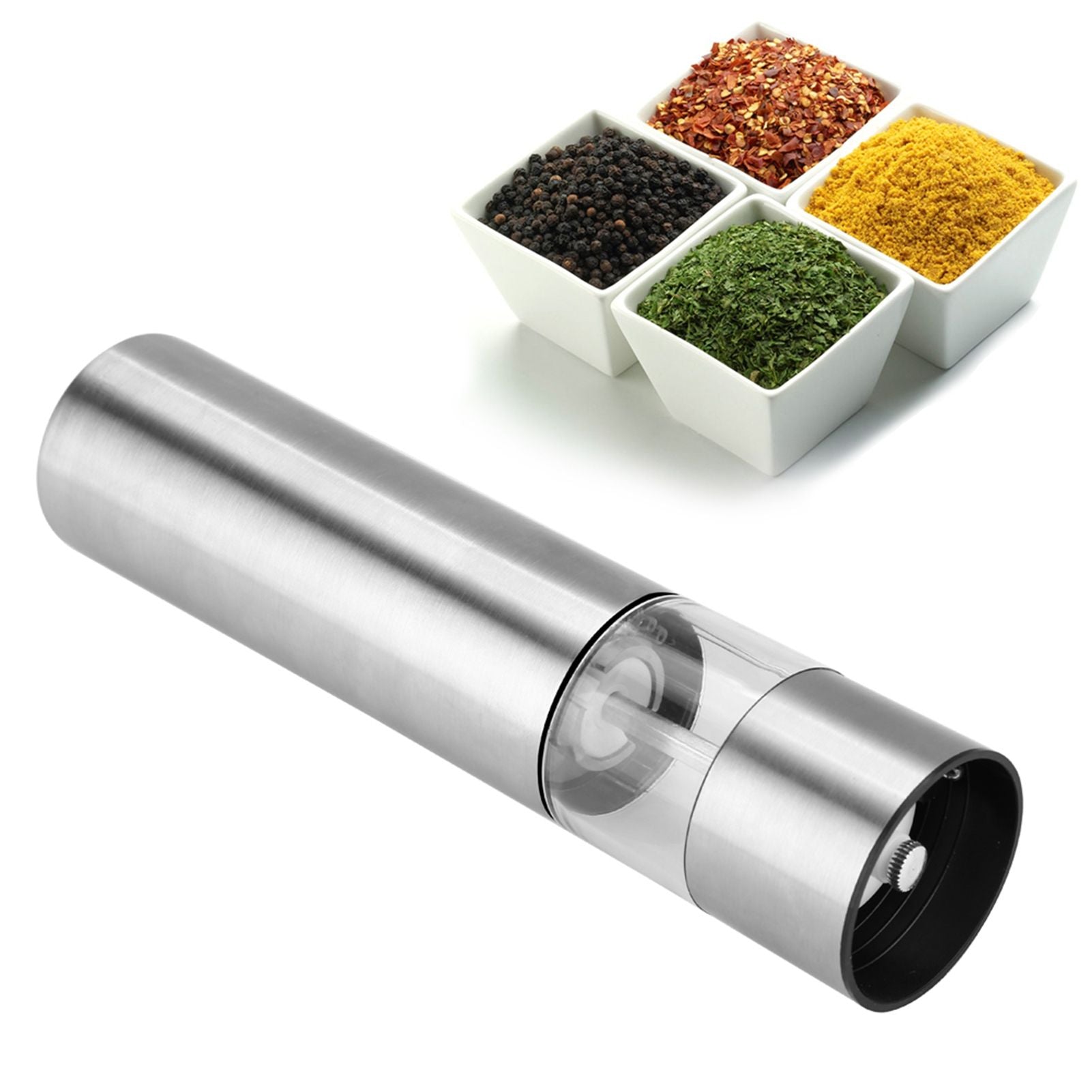 Stainless Steel Electric Salt & Pepper Mill Grinder Adjustable Coarseness Battery Power