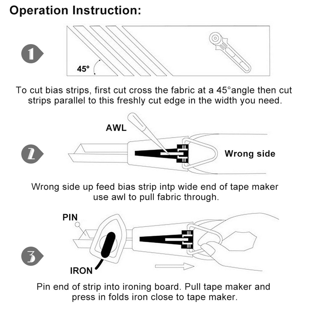 4 Size/set 6/12/18/25mm Fabric Bias Tape Maker Folder Kit DIY Sewing Quilting Binding Tool