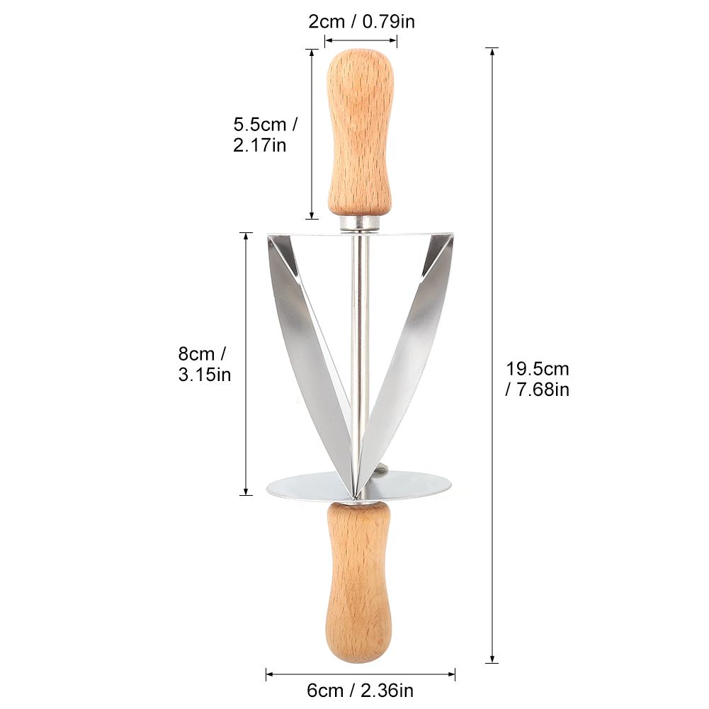 Stainless Steel Croissant Rolling Cutter Bread Dough Pastry Making Tool with Wooden Handle