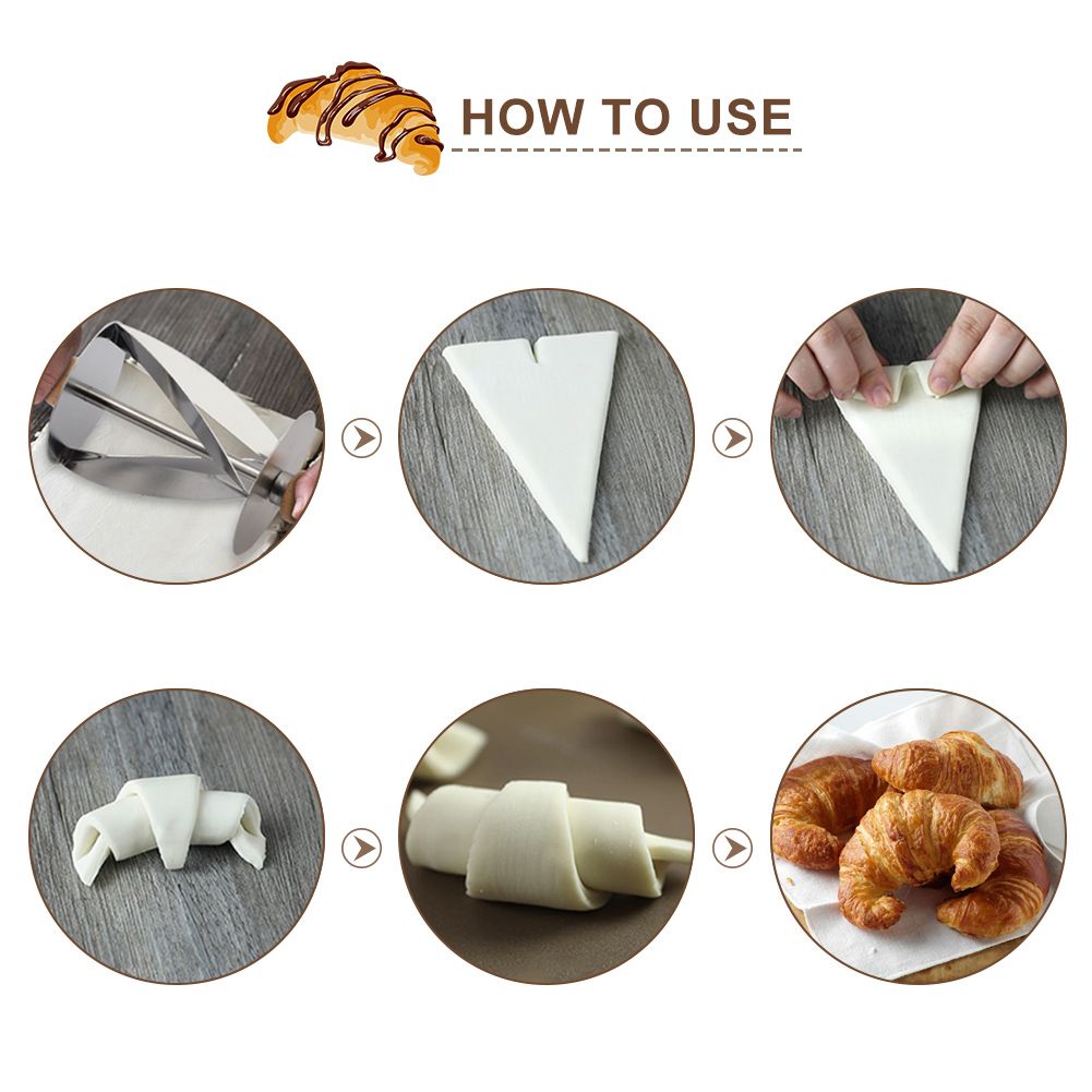 Stainless Steel Croissant Rolling Cutter Bread Dough Pastry Making Tool with Wooden Handle