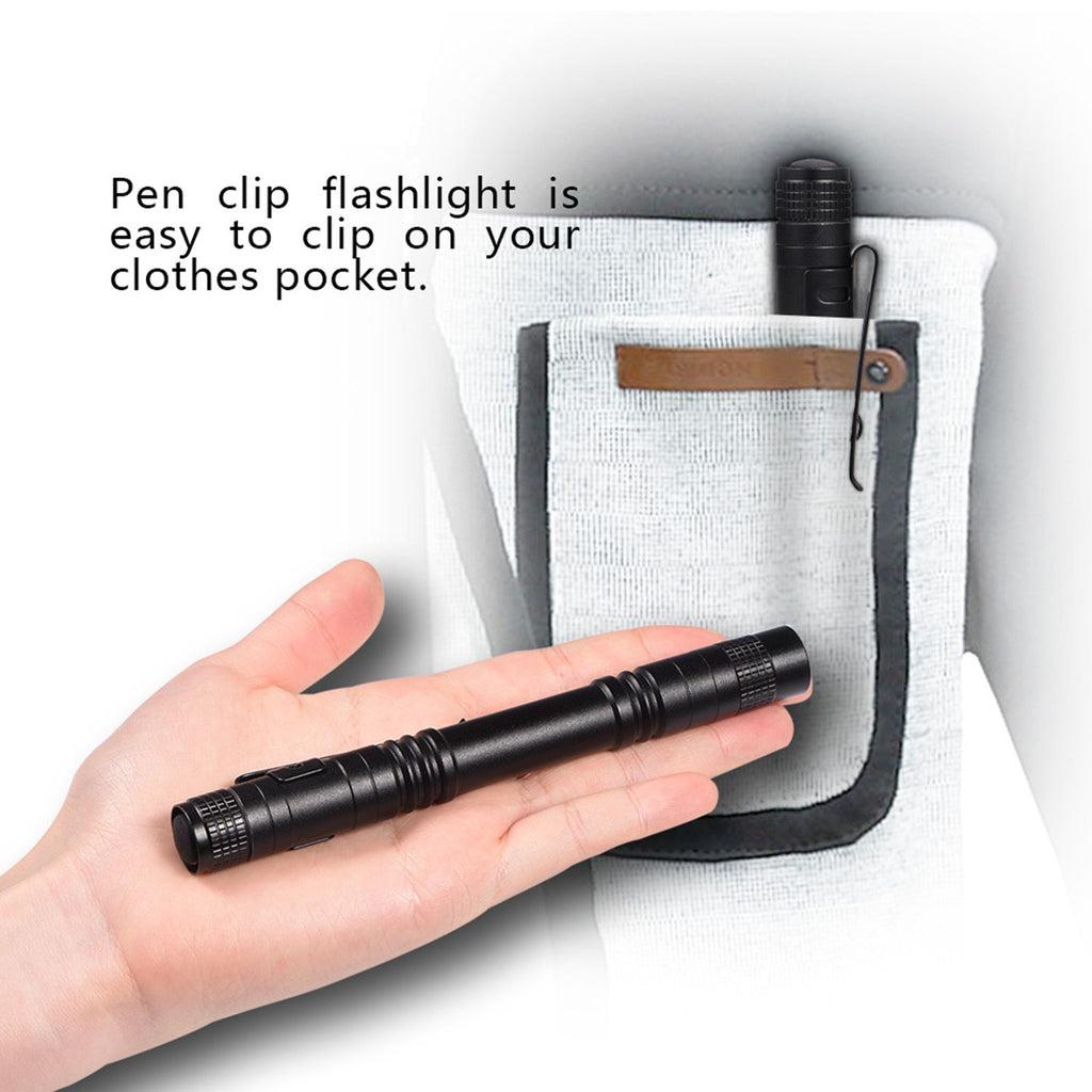 Mini Portable LED Pen Clip Pocket Flashlight High Bright Light Torch Lamp Battery Powered