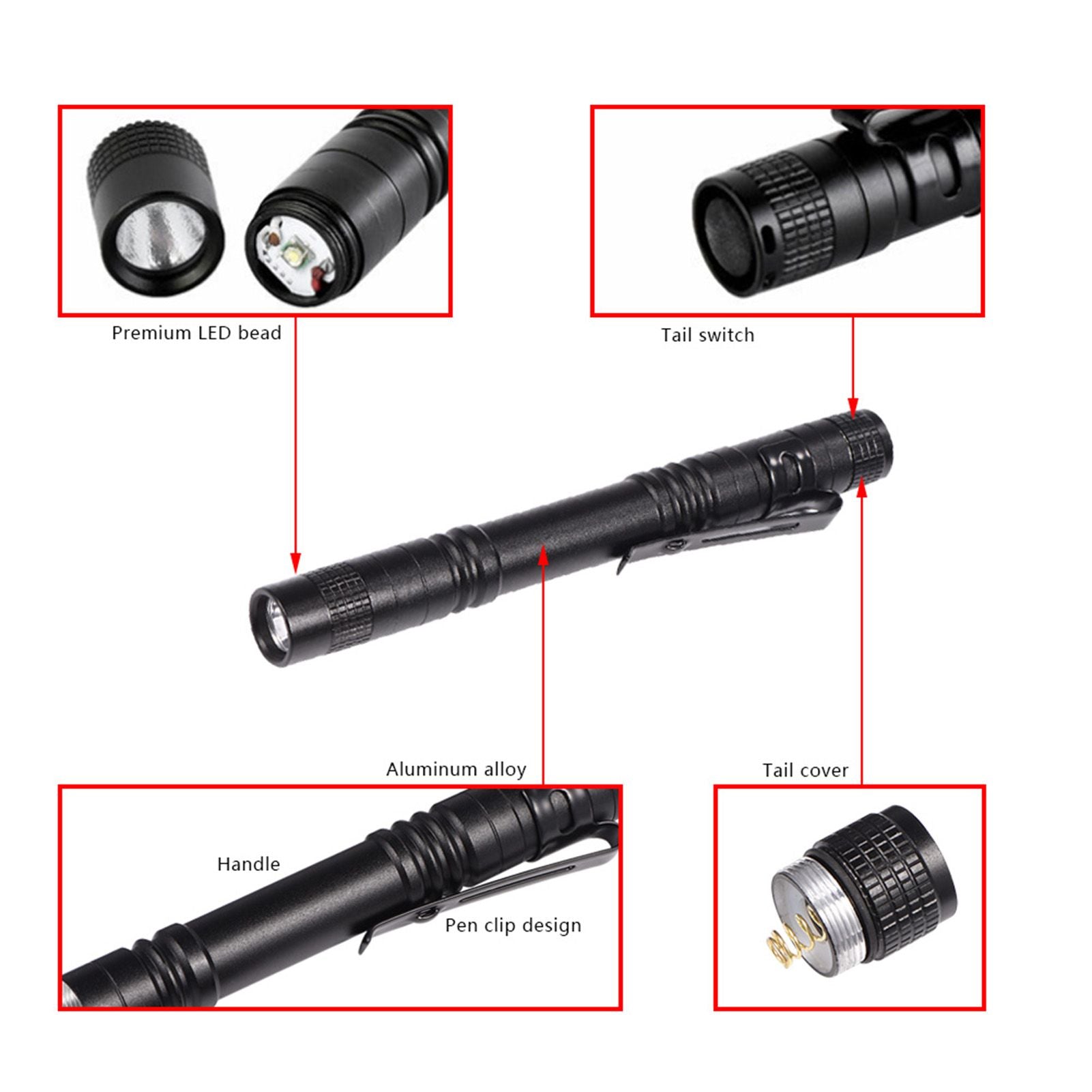 Mini Portable LED Pen Clip Pocket Flashlight High Bright Light Torch Lamp Battery Powered