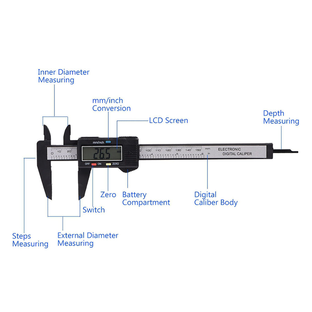 Digital Caliper with Extra Large LCD Screen for Measuring Inside Outside Depth Steps (Black)