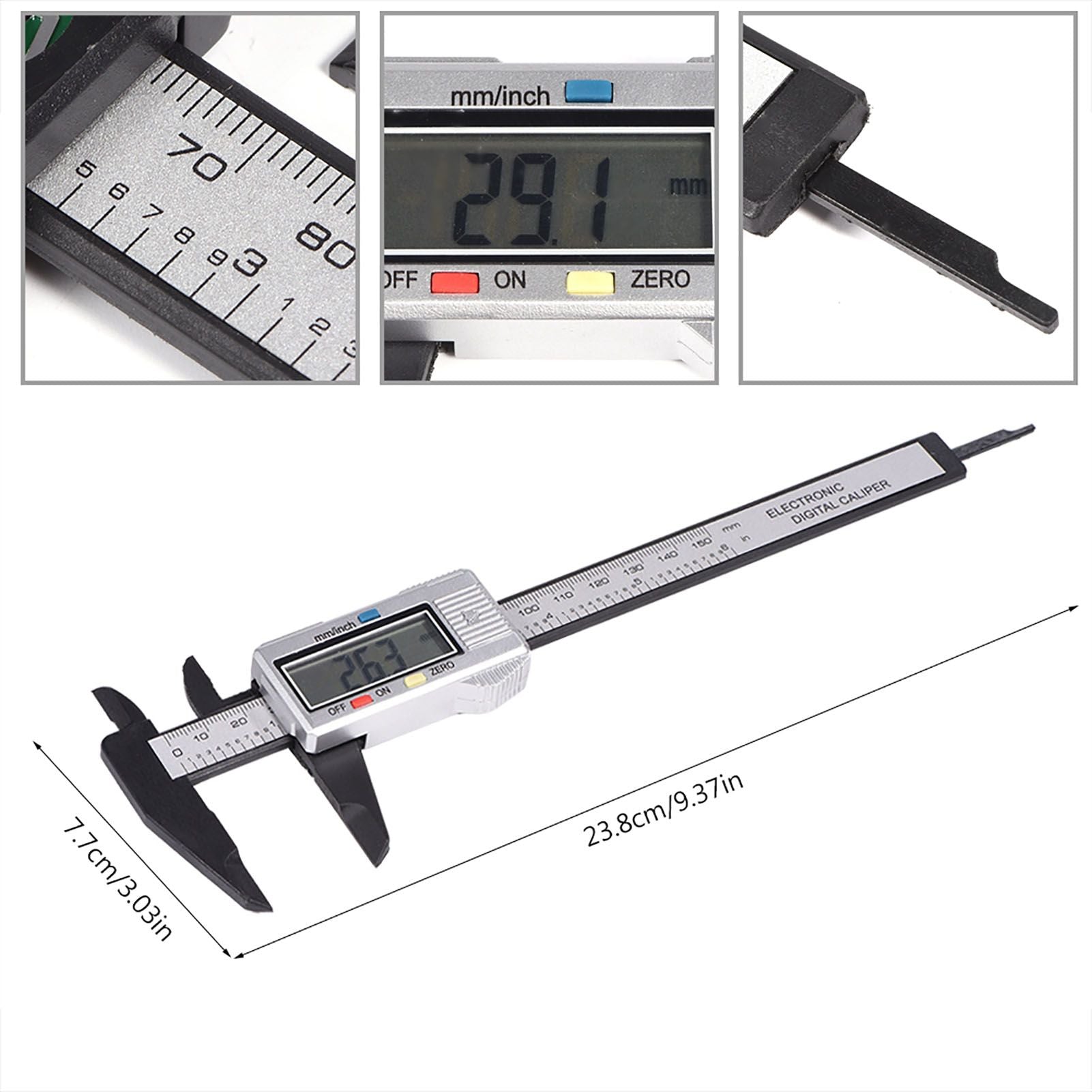 Digital Caliper with Extra Large LCD Screen for Measuring Inside Outside Depth Steps (Silver)