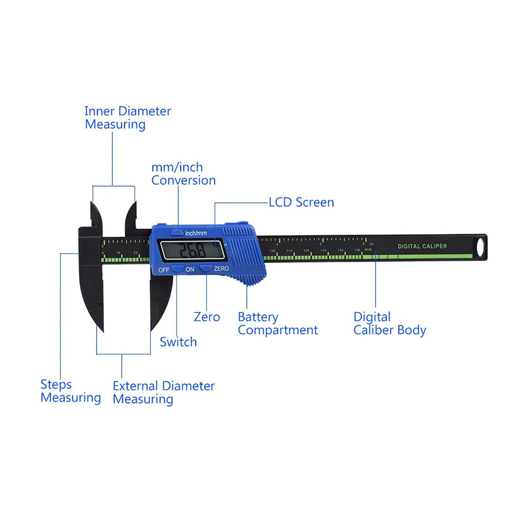 Digital Caliper with Extra Large LCD Screen for Measuring Inside Outside Depth Steps (Blue)
