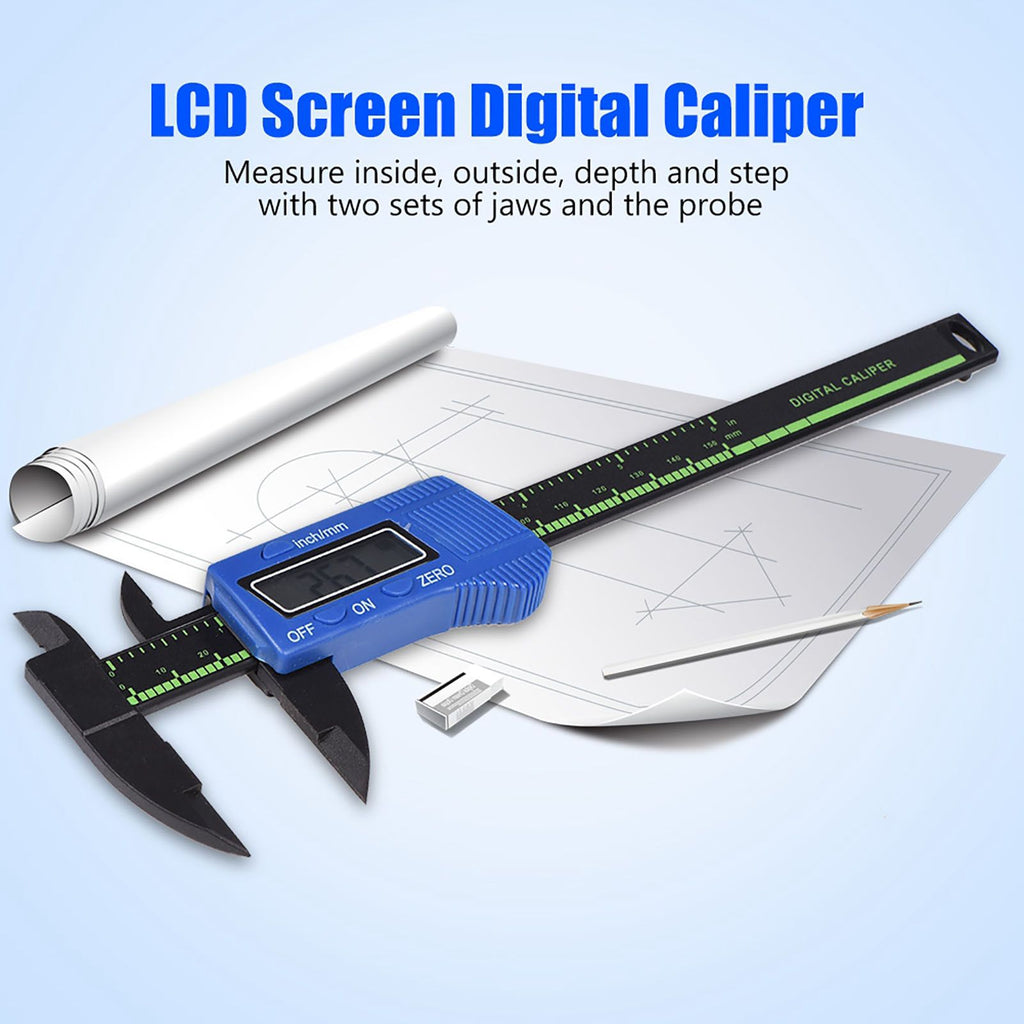 Digital Caliper with Extra Large LCD Screen for Measuring Inside Outside Depth Steps (Blue)